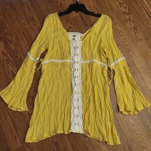Elegant Mustard Women's Blouse with Lace Detail